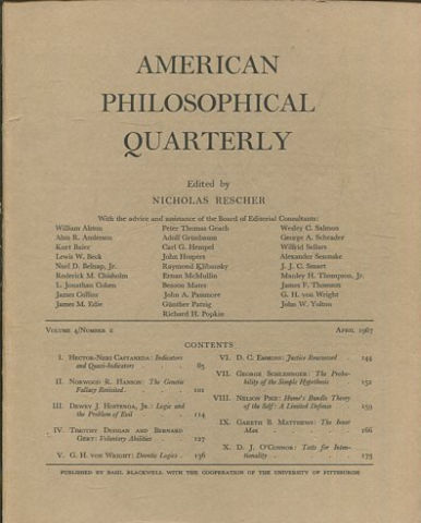 AMERICAN PHILOSOPHICAL QUARTERLY VOLUME 4/ NUMBER 3, APRIL 1967.