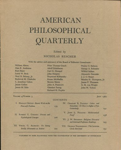 AMERICAN PHILOSOPHICAL QUARTERLY VOLUME 4/ NUMBER 3, JULY 1967.