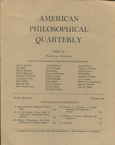 AMERICAN PHILOSOPHICAL QUARTERLY VOLUME 5/ NUMBER 4, OCTOBER 1968.