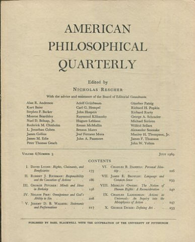 AMERICAN PHILOSOPHICAL QUARTERLY VOLUME 6/ NUMBER 3, JULY 1969.