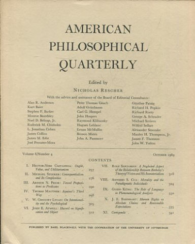 AMERICAN PHILOSOPHICAL QUARTERLY VOLUME 6/ NUMBER 4, OCTOBER 1969.