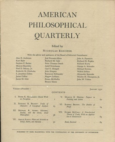 AMERICAN PHILOSOPHICAL QUARTERLY VOLUME 7/ NUMBER 1, JANUARY, 1970.