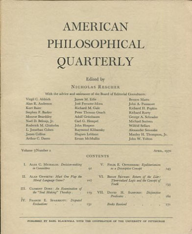 AMERICAN PHILOSOPHICAL QUARTERLY VOLUME 7/ NUMBER 2, APRIL 1970.