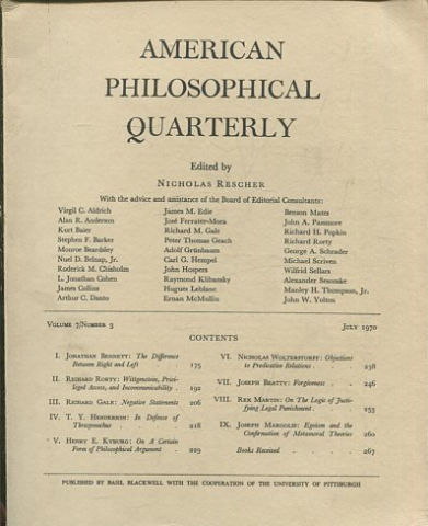 AMERICAN PHILOSOPHICAL QUARTERLY VOLUME 7/ NUMBER 3, JULY 1970.