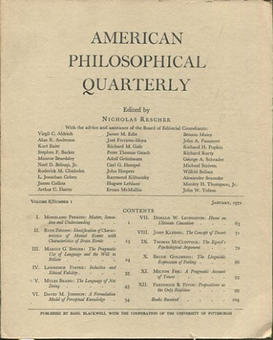 AMERICAN PHILOSOPHICAL QUARTERLY VOLUME 8/ NUMBER 1, JANUARY, 1971.