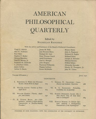 AMERICAN PHILOSOPHICAL QUARTERLY VOLUME 8/ NUMBER 3, JULY 1971.