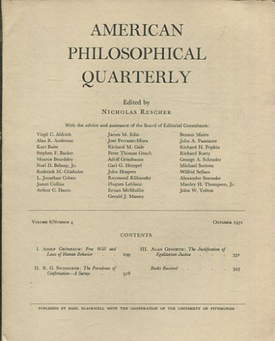 AMERICAN PHILOSOPHICAL QUARTERLY VOLUME 8/ NUMBER 4, OCTOBER 1971.