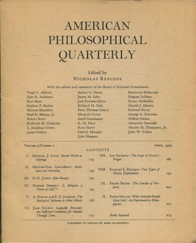 AMERICAN PHILOSOPHICAL QUARTERLY VOLUME 9/ NUMBER 2, APRIL 1972.