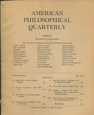 AMERICAN PHILOSOPHICAL QUARTERLY VOLUME 9/ NUMBER 3, JULY 1972.