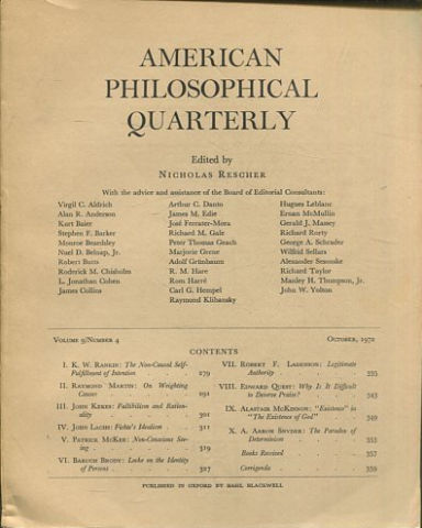 AMERICAN PHILOSOPHICAL QUARTERLY VOLUME 9/ NUMBER 4, OCTOBER 1972.