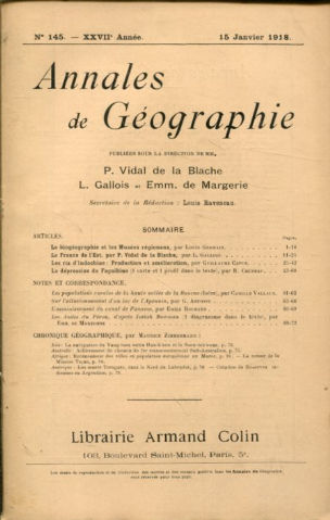 ANNALES DE GEOGRAPHIE. Nº 145-1918.