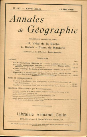 ANNALES DE GEOGRAPHIE. Nº 147-1918.