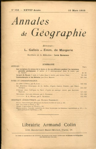 ANNALES DE GEOGRAPHIE. Nº 152-1919.