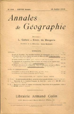 ANNALES DE GEOGRAPHIE. Nº 154-1919.