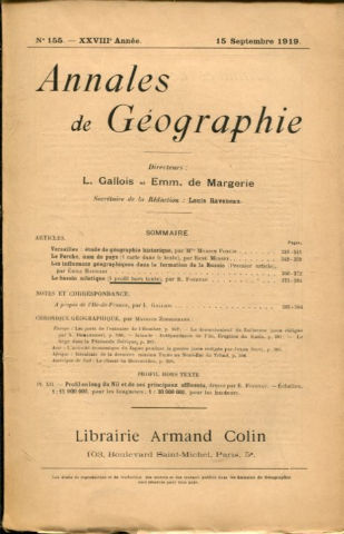 ANNALES DE GEOGRAPHIE. Nº 155-1919.