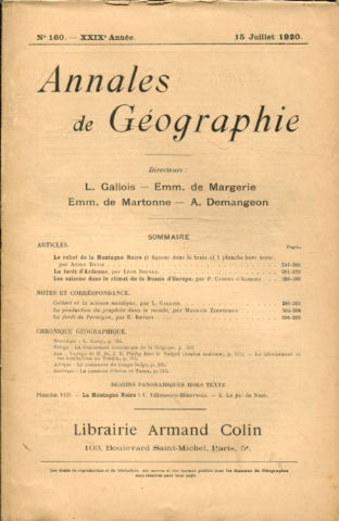 ANNALES DE GEOGRAPHIE. Nº 160-1920.