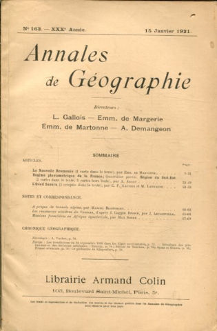 ANNALES DE GEOGRAPHIE. Nº 163-1921.