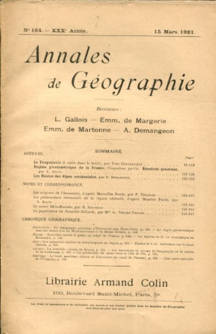 ANNALES DE GEOGRAPHIE. Nº 164-1921.