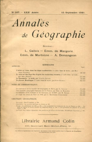 ANNALES DE GEOGRAPHIE. Nº 167-1921.