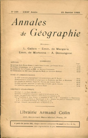 ANNALES DE GEOGRAPHIE. Nº 169-1922.