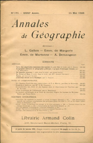 ANNALES DE GEOGRAPHIE. Nº 171-1922.