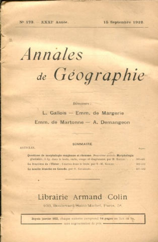 ANNALES DE GEOGRAPHIE. Nº 173-1922.