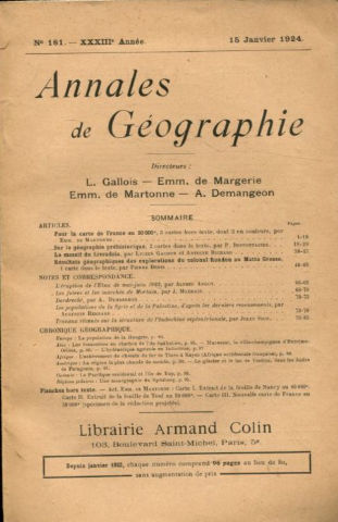 ANNALES DE GEOGRAPHIE. Nº 181-1924.