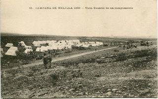 ANTIGUA POSTAL DE MELILLA. 15. CAMPAÑA DE MELILLA 1909. VISTA GENERAL DE UN CAMPAMENTO/OLD POSTCARD. WAR SPAIN AGAINST MOROCCO.