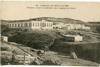 ANTIGUA POSTAL DE MELILLA. 20. CAMPAÑA DE MELILLA 1909. HOSPITAL INDIGENA HABILITADO COMO HOSPITAL DE SANGRE/OLD POSTCARD. WAR SPAIN AGAINST MOROCCO.