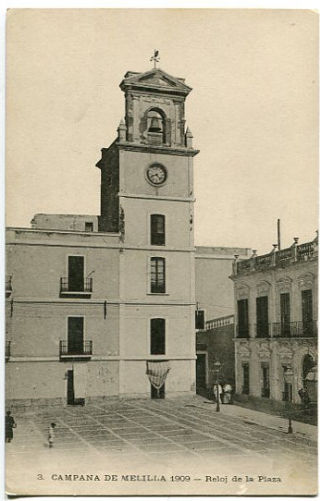 ANTIGUA POSTAL DE MELILLA. 3: CAMPAÑA DE MELILLA 1909. RELOJ DE LA PLAZA/OLD POSTCARD. WAR SPAIN AGAINST MOROCCO.