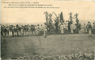 ANTIGUA POSTAL DE MELILLA. MELILLA: LA MISA EN CONMEMORACION DE LOS MUERTOS EN HOLOCAUSTO DE LA PATRIA EL DIA 27 DE JULIO/OLD POSTCARD. WAR SPAIN AGAINST MOROCCO.