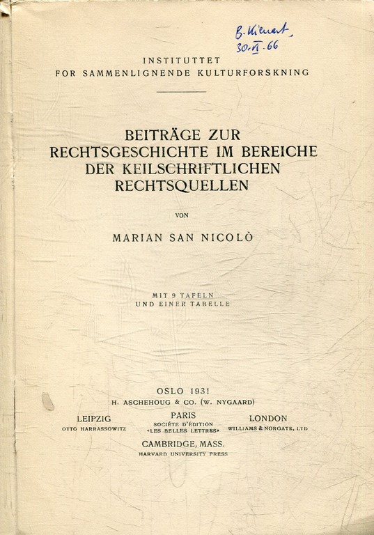 BEITRAGE ZUR RECHTSGESCHICHTE IM BEREICHE DER KEILSCHRIFTLICHEN RECHTSQUELLEN.