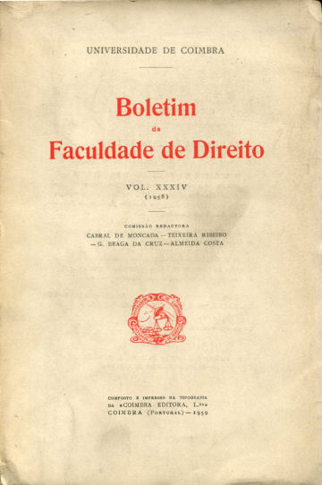 BOLETIM DA FACULDADE DE DIREITO. VOL. XXXIV (1958).