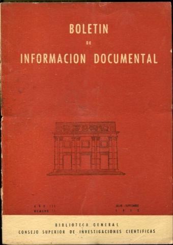 BOLETIN DE INFORMACION DOCUMENTAL. AÑO. III. NUM. 11.