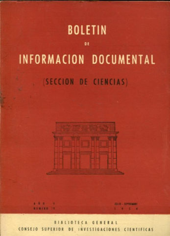 BOLETIN DE INFORMACION DOCUMENTAL. SECCION DE CIENCIAS. AÑO V. NUM. 19.