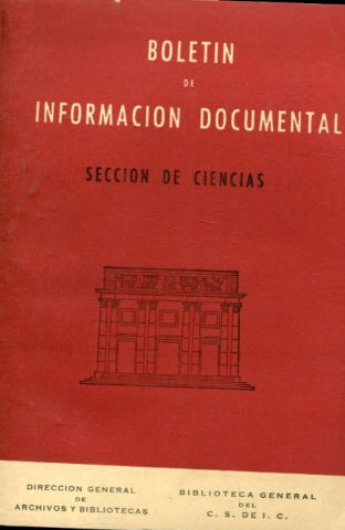 BOLETIN DE INFORMACION DOCUMENTAL. SECCION DE CIENCIAS.  AÑO. X. NUM. 40 .