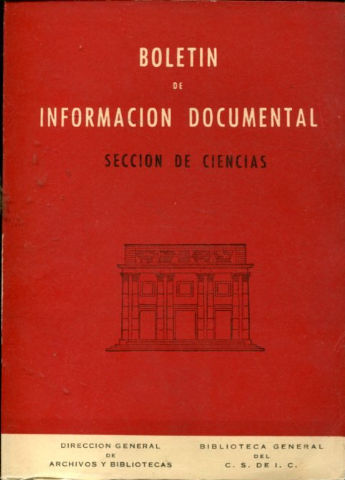 BOLETIN DE INFORMACION DOCUMENTAL. SECCION DE CIENCIAS.  AÑO. VIII. NUM. 27 .