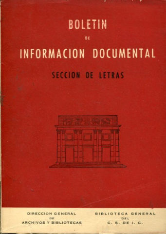 BOLETIN DE INFORMACION DOCUMENTAL. SECCION DE LETRAS. AÑO V. NUM. 24.