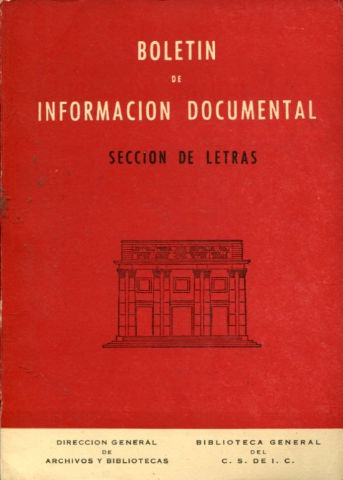 BOLETIN DE INFORMACION DOCUMENTAL. SECCION DE LETRAS. AÑO VII. NUM. 26.