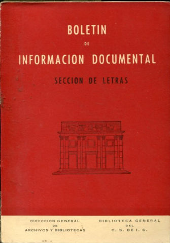 BOLETIN DE INFORMACION DOCUMENTAL. SECCION DE LETRAS. AÑO VII. NUM. 27.