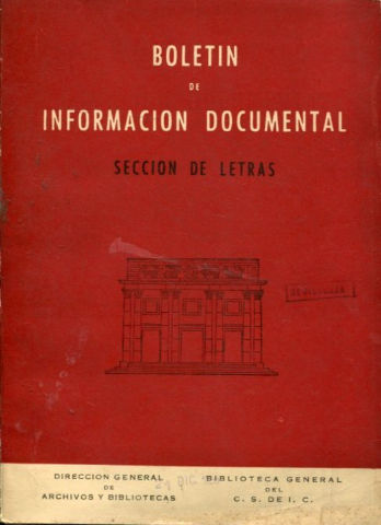 BOLETIN DE INFORMACION DOCUMENTAL. SECCION DE LETRAS. AÑO. V. NUM. 23.