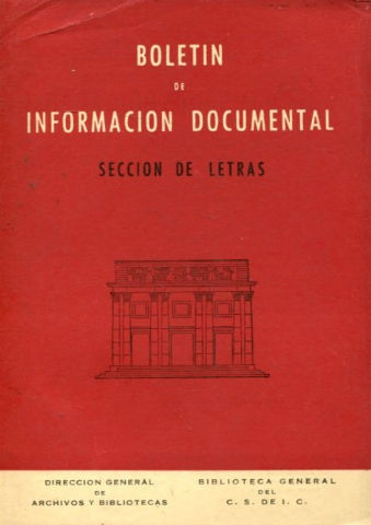 BOLETIN DE INFORMACION DOCUMENTAL. SECCION DE LETRAS. AÑO. V. NUM. 22.