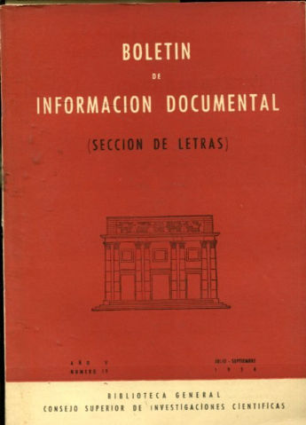 BOLETIN DE INFORMACION DOCUMENTAL. SECCION DE LETRAS.AÑO. V. NUM. 19.