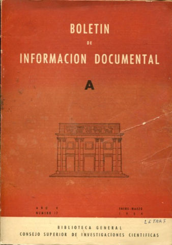 BOLETIN DE INFORMACION DOCUMENTAL. SECCION DE LETRAS.AÑO. V. NUM. 17.