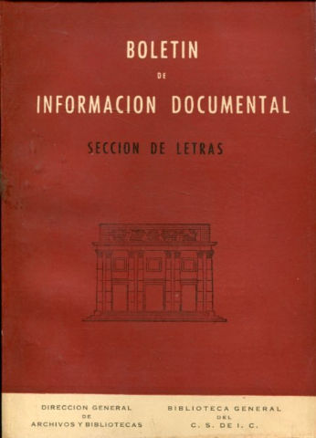 BOLETIN DE INFORMACION DOCUMENTAL. SECCION DE LETRAS.  AÑO. IX. NUM. 36 .