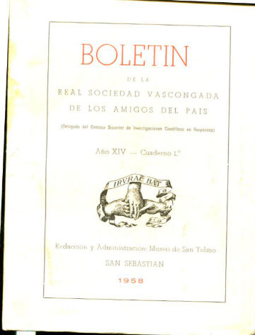 BOLETIN DE LA REAL SOCIEDAD VASCONGADA DE AMIGOS DEL PAIS. AÑO XIV-CUADERNO 1º.