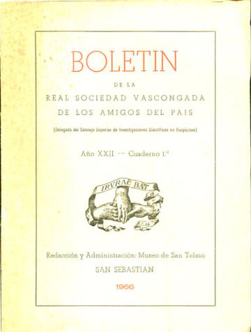 BOLETIN DE LA REAL SOCIEDAD VASCONGADA DE AMIGOS DEL PAIS. AÑO XXII-CUADERNO 1º.