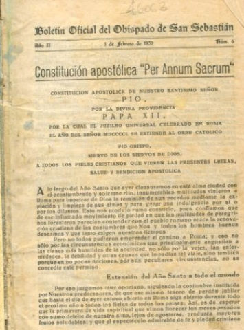 BOLETIN OFICIAL DEL OBISPADO DE SAN SEBASTIAN, AÑO II.