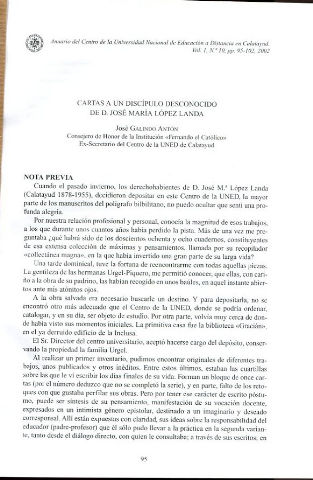 CARTAS A UN DISCIPULO DESCONOCIDO DE D. JOSE MARIA LOPEZ LANDA.