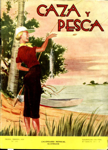 CAZA Y PESCA. CALENDARIO MENSUAL ILUSTRADO DE CAZA, PESCA, ARMAS Y GUARDERIA. Nº 110.